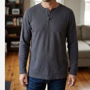 Michael Brandon Mens Long Sleeve‎ Henley Size L Gray Cotton Casual Winter Layer